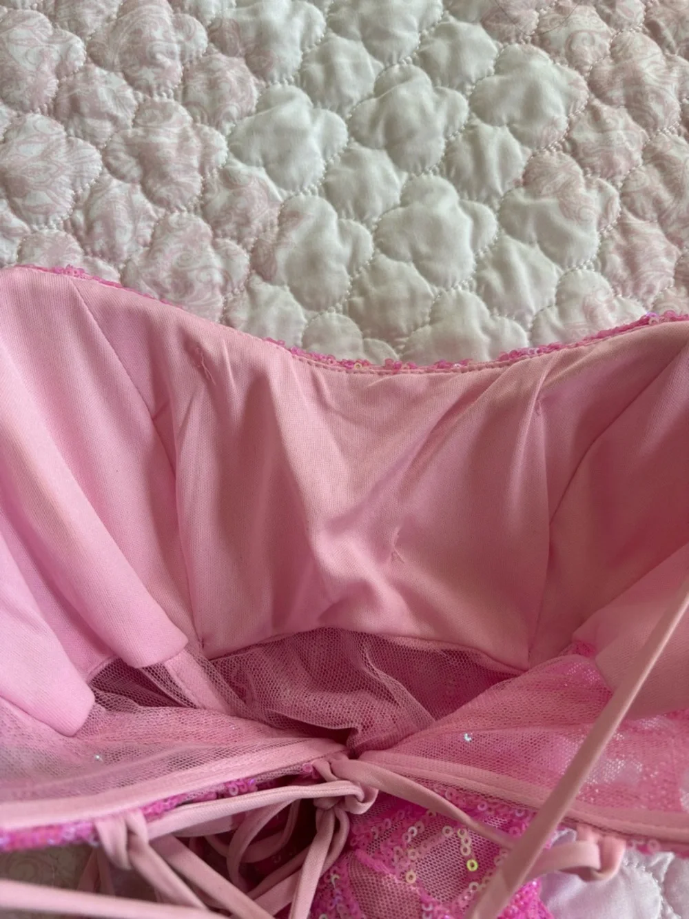 Windsor Pink Sequin Spaghetti-Strap Prom Gown with Thigh Slit - Picture 9 of 12